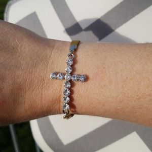Dainty bling cross bracelet